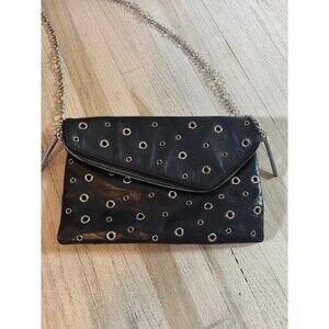 Authentic Henri Bendel Black Leather Grommet Envelope Crossbody Clutch